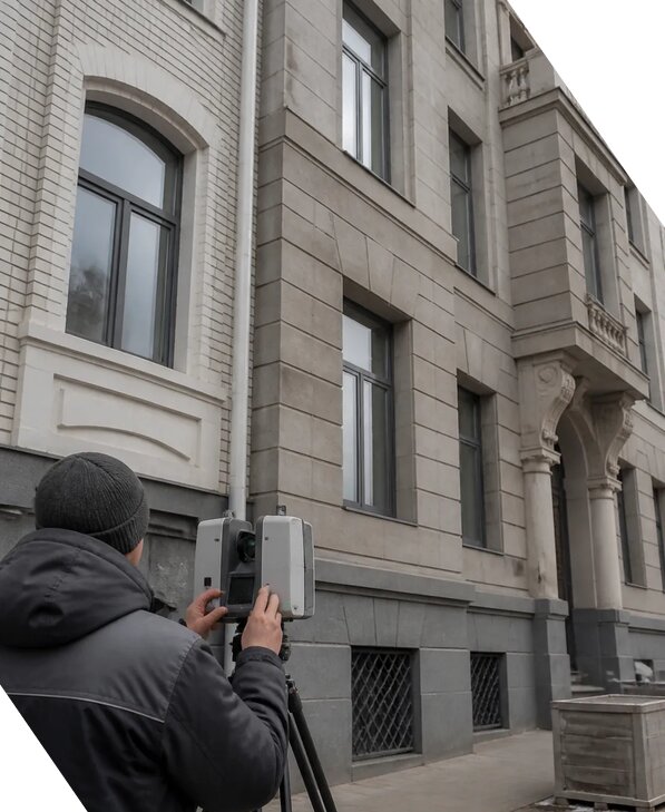 Лазерное сканирование фасадов зданий для обследования в Ломоносове